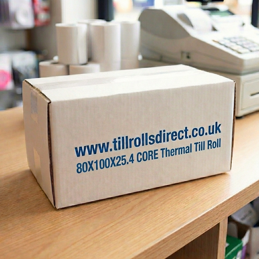 80 x 100 x 25.4 Core 55/60 GSM  Thermal Rolls Boxed 10s