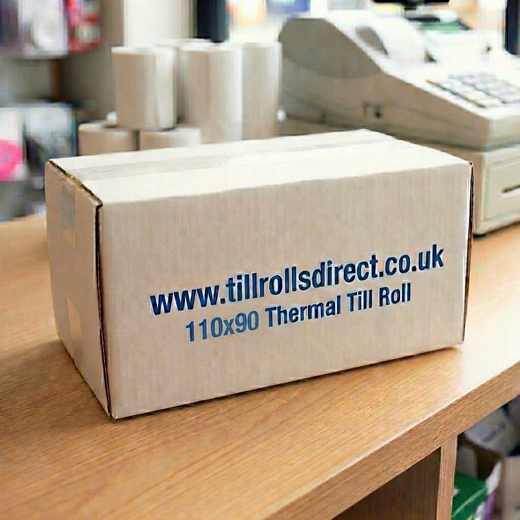 110 x 90 x 12.7 Core 105GSM Thermal Apointment Card Rolls Boxed 4s