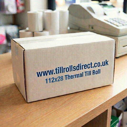 112 x 28 x 12.7 Core Thermal Rolls Boxed 20s