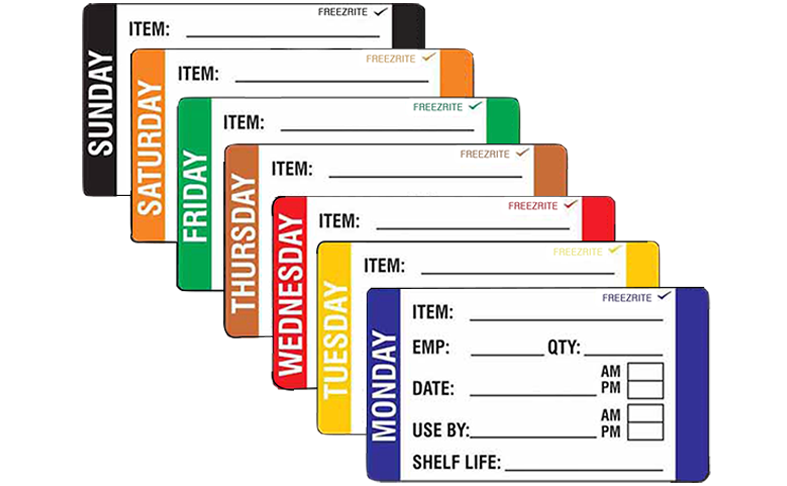 Freezrite Colour Coded Day 49x82 Labels Monday - Sunday Pack