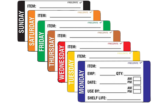 Freezrite Colour Coded Day 49x82 Labels Monday - Sunday Pack