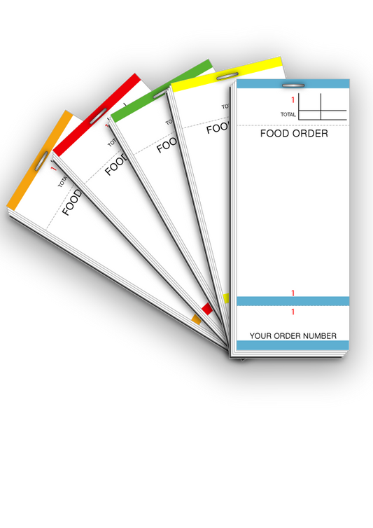 PAD84 White Single Part, 100 Sheet, 2 1/2 x 6''(2 1/2 x 4'' Tear Out With Additional 1'' Tear Out Slip) Numbered 1-100 In Red In 3 Positions, Boxed 100's
