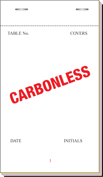 PAD200T NCR, 50 Leaves In Triplicate, 3 3/4'' x 6 1/2'' (5'' Tear out) Numbered Consecutively and Numbered 1-50 In Red,  White Top Sheet Coloured 2nd And 3rd Sheet Boxed 100's