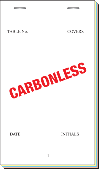 NCR Resturant Pad, 3 3/4'' x 6 1/2'' , Numbered 1-50, White Top Sheet Coloured 2nd, 3rd & 4th Sheet Boxed 50's