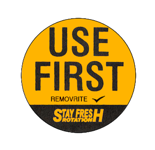 Removrite Use First Labels 32mm Diameter Circular Fluorescent Orange Use First Label 1 Roll Containing 500 Labels