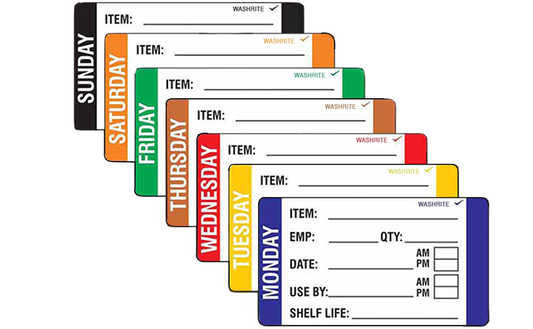 Washrite Coloured Day Label 49x82 Monday - Sunday Pack