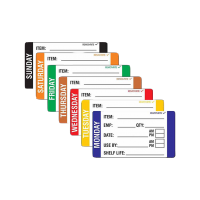 Removrite Colour Coded Day Labels 49mm x 82mm Full Week Pack Monday To Sunday 7 Rolls Total, Each Containing 500 Labels